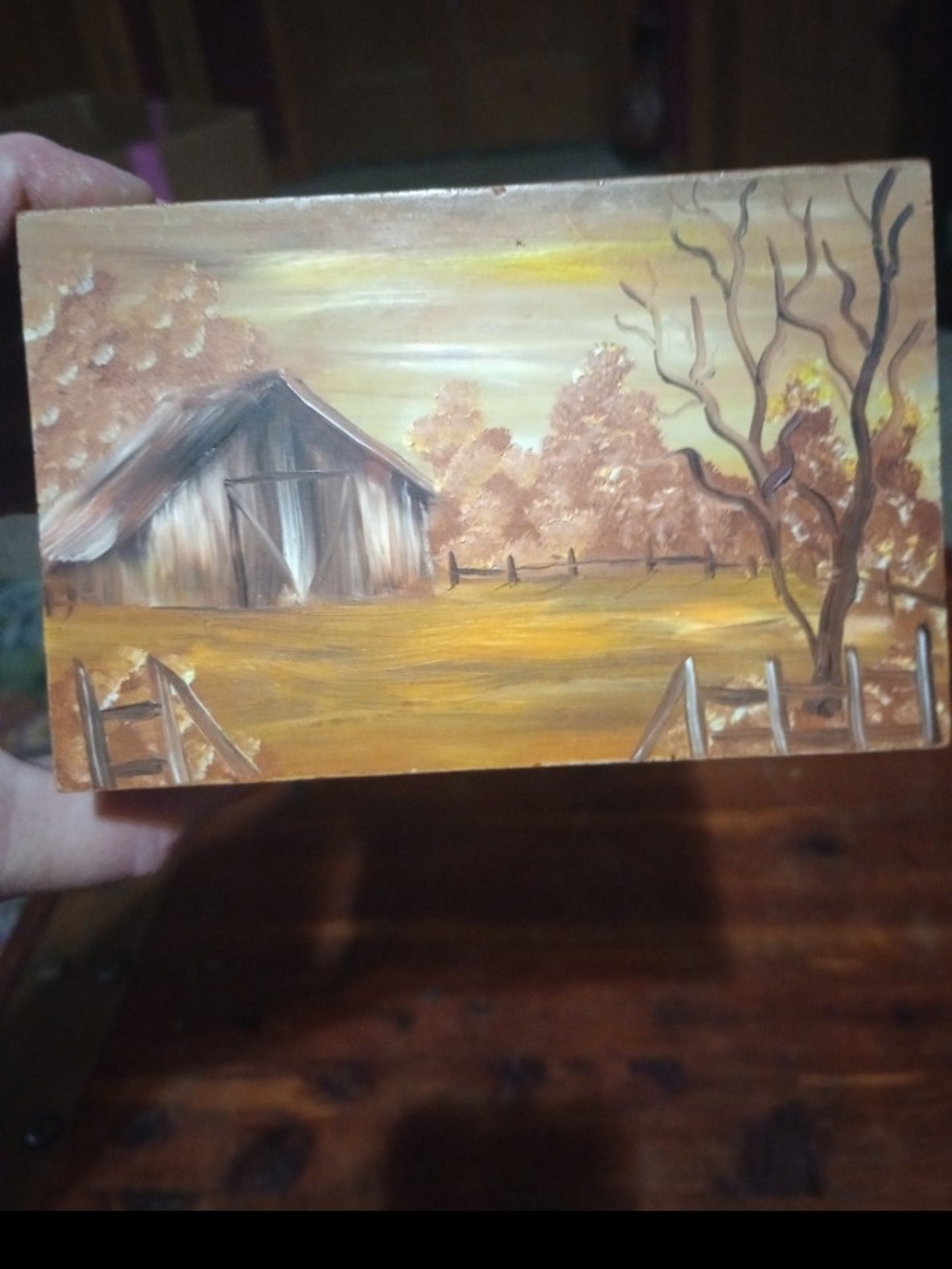 5.5x3.5x2.5" Vintage Hand Painted Cedar Box.
